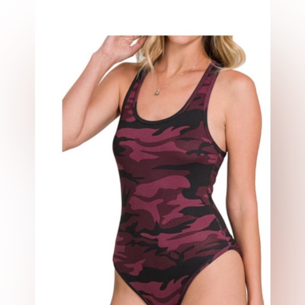 2/$25. Zenena brushed camouflage racer back tank bodysuit!